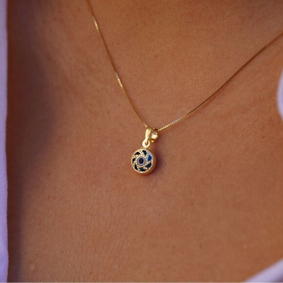 14k Real Yellow Gold Evil Eye Circle Pendant | evil eye charm | birthday gift | - Picture 6 of 8